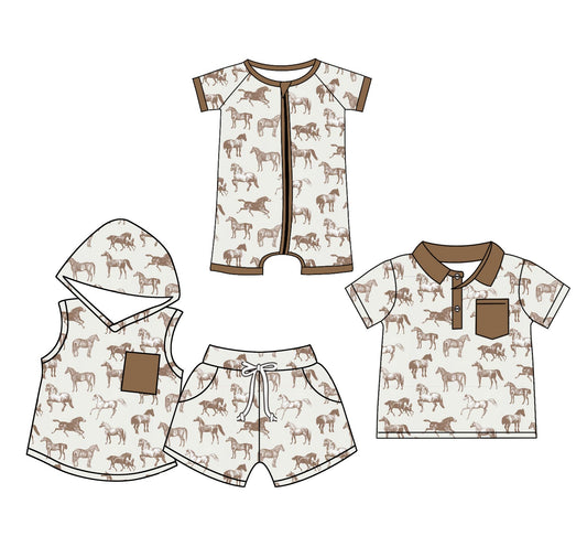 Baby Boy Short Sleeves Western Horse Sibling Romper Set ( Moq 5 Each Style ) 12.20