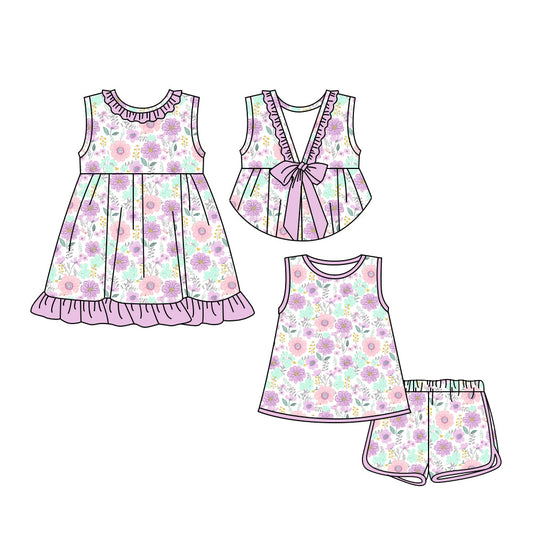 ( Moq 5 Each Style ) Baby Girl Sleeveless Flower Purple Bows Sibling Dress Set 3.24