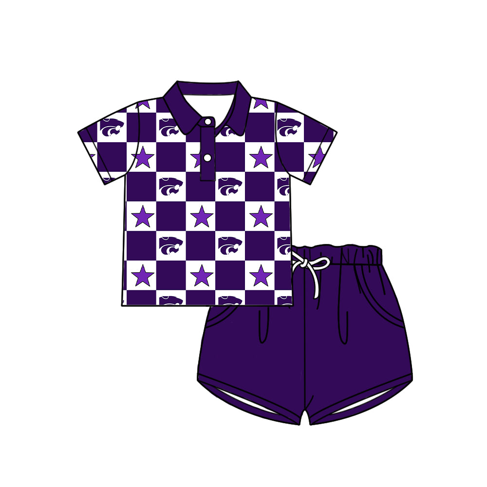 ( Moq 5 Each Style ) Baby Boys Girls Toddler Bows Purple Plaid Team Sibling Shorts Dress Sets Clothes