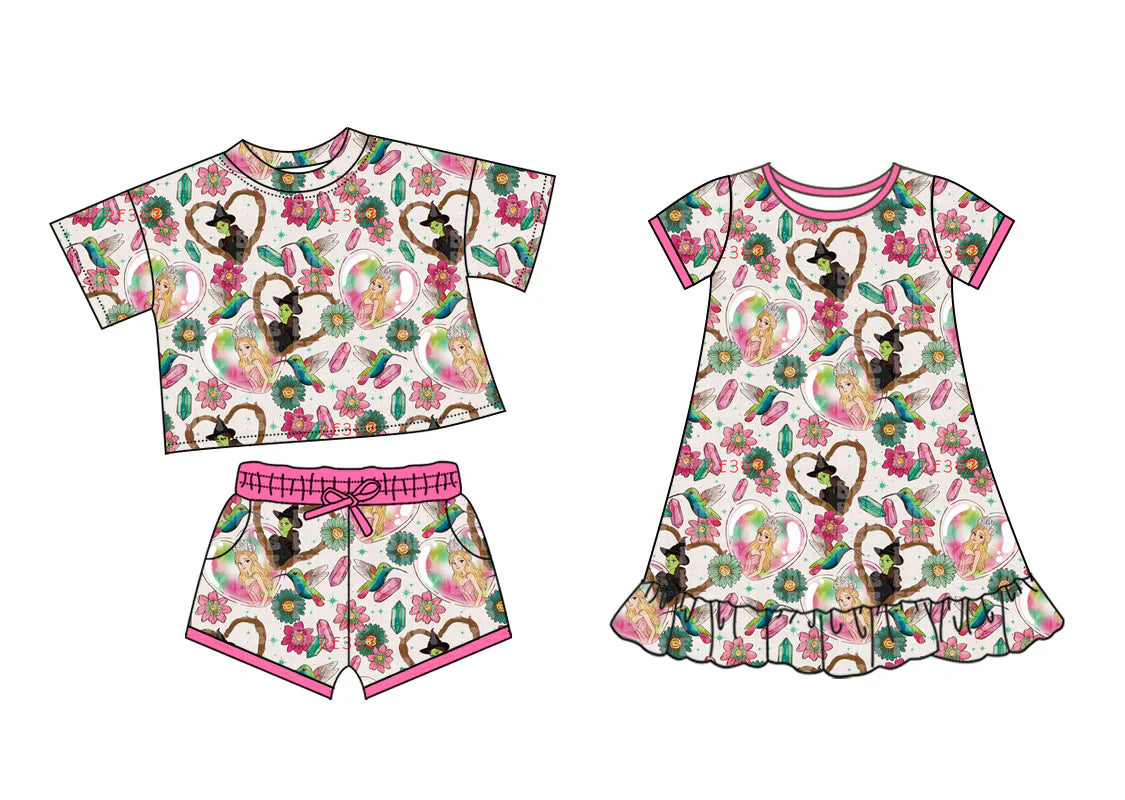 ( Moq 5 Each Style ) Baby Girls Kids Short Sleeves Flower Movie Sibling Dress Set