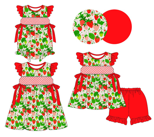 Baby Girl Short Sleeves Strawberry Bows Sibling Romper Dress Set ( Moq 5 Each Style ) 3.7