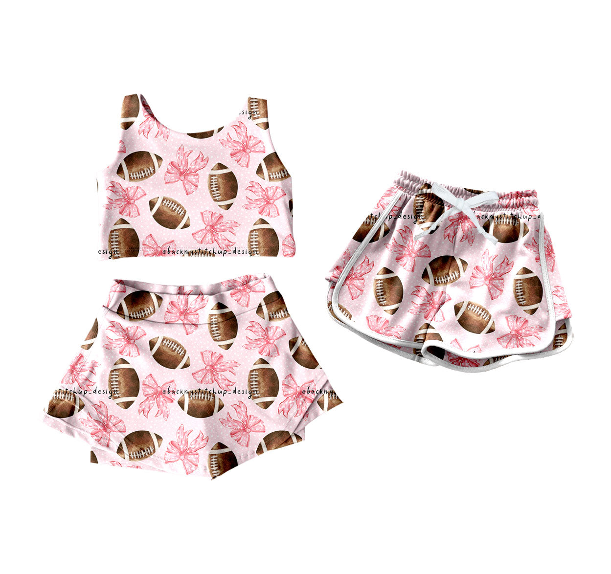 ( Moq 5 Each Style ) Baby Girl Sleeveless Football Bows Sibling Shorts Set 4.16
