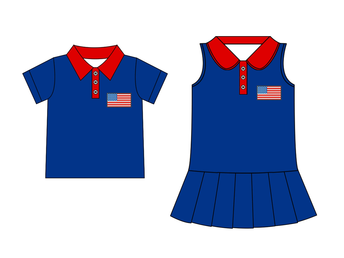 Baby Boy Girl July 4th Flags Blue Sibling Shirt Dress ( Moq 5 Each Style ) 2.17