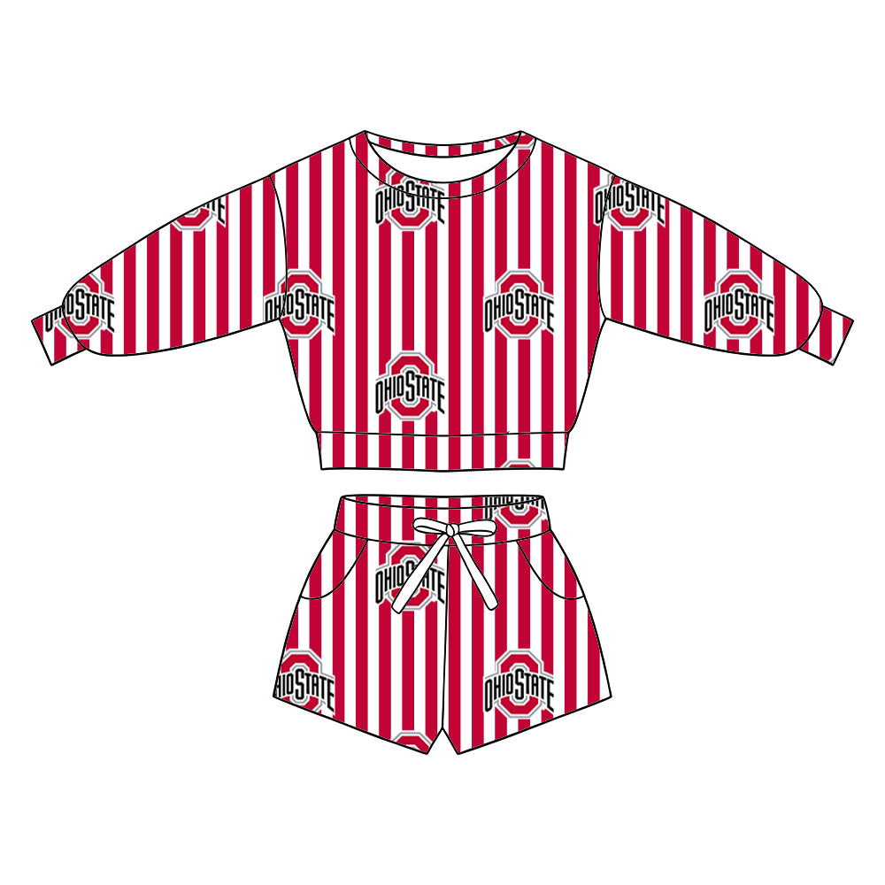 ( Moq 5 ) Baby Girls Kids Long Sleeves Shirt Pockets Shorts Team Set Clothes
