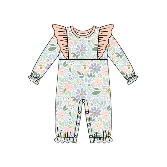 Baby Girl Infant Long Sleeves Flower Ruffle Romper