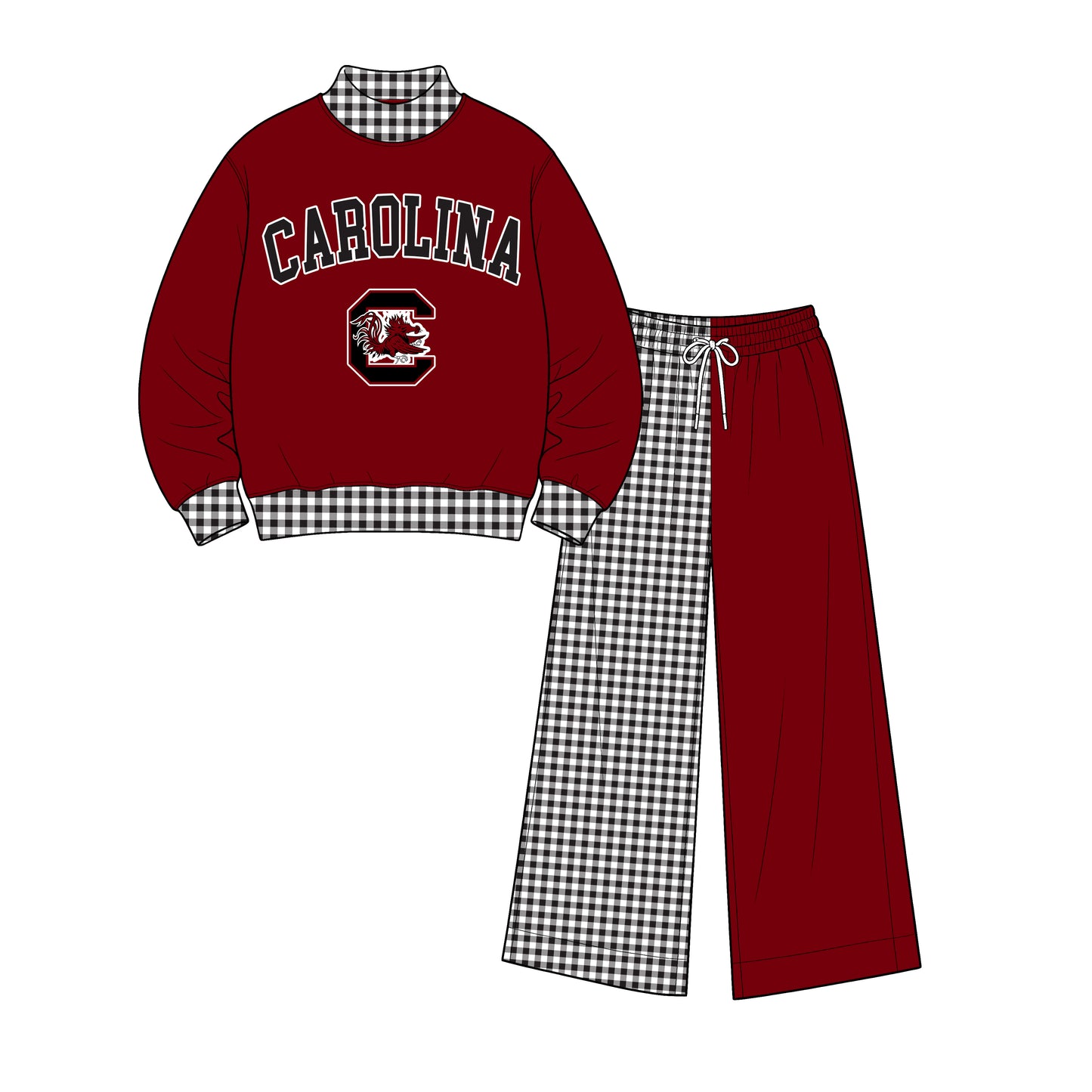 ( Moq 5 ) Baby Girls Kids Long Sleeves Shirt Plaid Pants Team Set Clothes