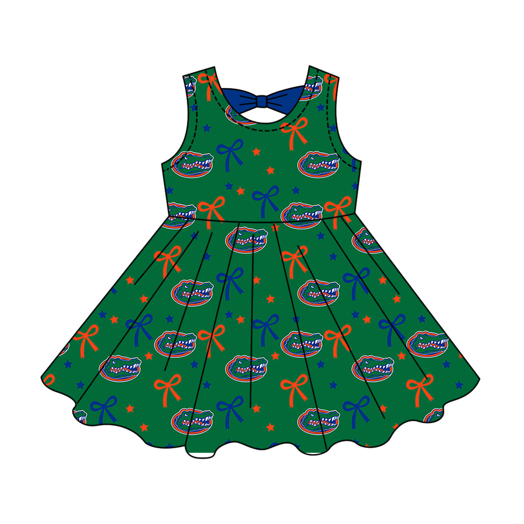 ( Moq 5 ) Custom Baby Girls Kids Sleeveless Bows Shorts Green Dress Team Clothes