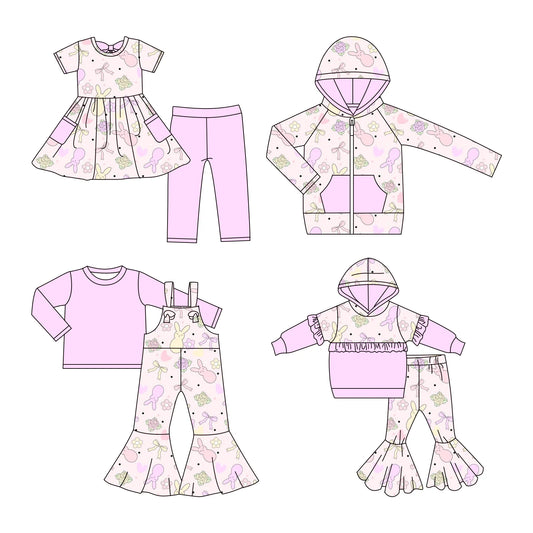 ( Moq 5 Each Style ) Baby Girls Kids Rabbits Bows Flower Easter Sibling Hoodie Shirt Sets