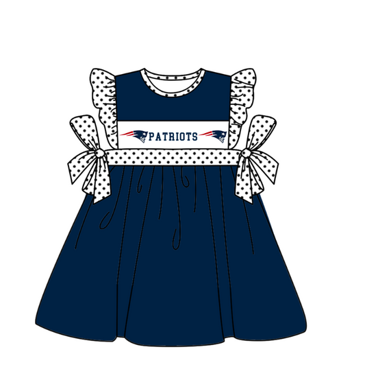 ( Moq 5 ) Baby Girls Toddler Dots Short Sleeves Bows Team Navy Knee Length Dress