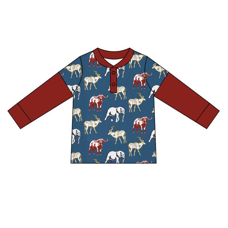Baby Boy Toddler Long Sleeves Pocket Western Cow Shirt Tops
