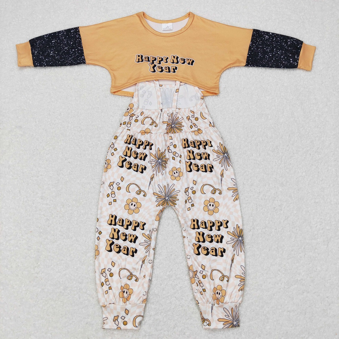 GLP0917 Baby Girl Long Sleeves Happy New Year Tops Floral Jumpsuit Outfit