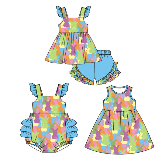 Baby Girl Easter Colorful Rabbits Sibling Romper Dress Set ( Moq 5 Each Design ) 12.16