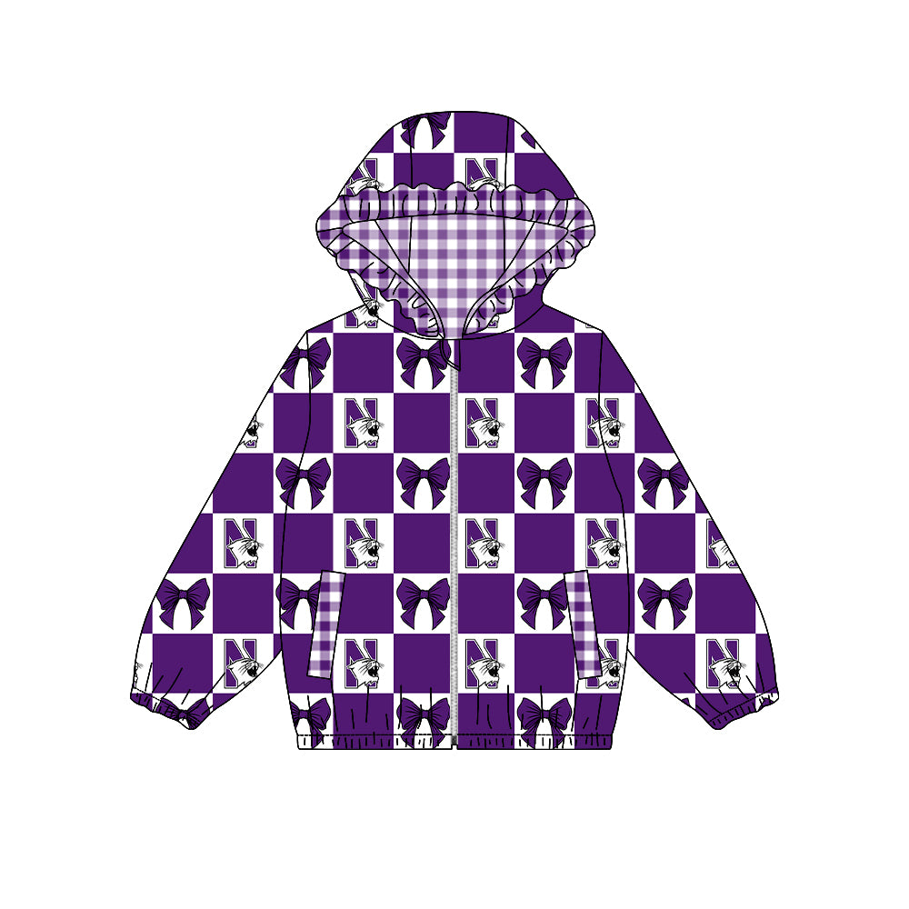 ( Moq 5 ) Custom Baby Girl Kids Pockets Zipper Hoodie Bows Team Jacket Coat Tops