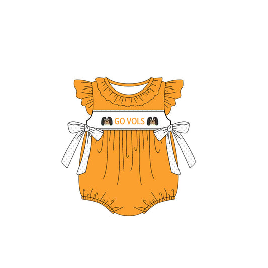 Baby Girl Short Sleeves Dogs Team Bows Yellow Bubble Romper Moq 5