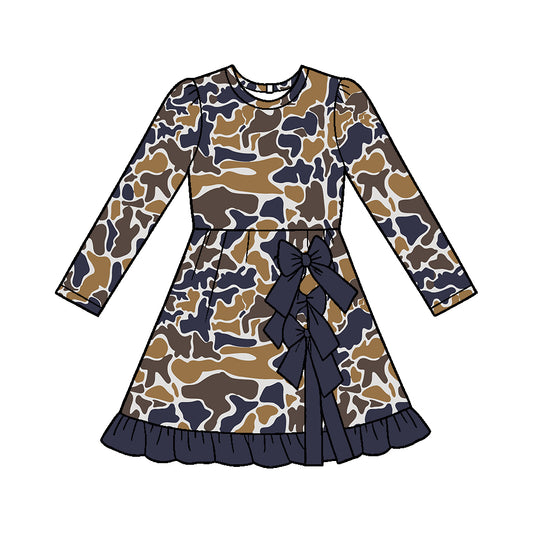 ( Moq 5 ) Baby Girls Kids Long Sleeves Camo Print Shorts Bows Ruffle Dress Clothes
