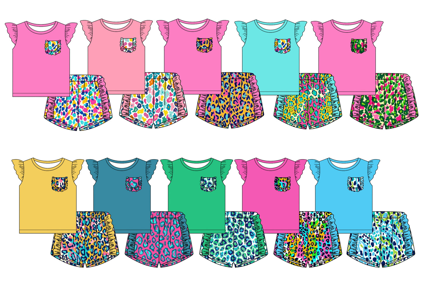 Baby Girl Short Sleeves Pockets Leopard Sibling Set ( Moq 5 Each Design ) 12.14