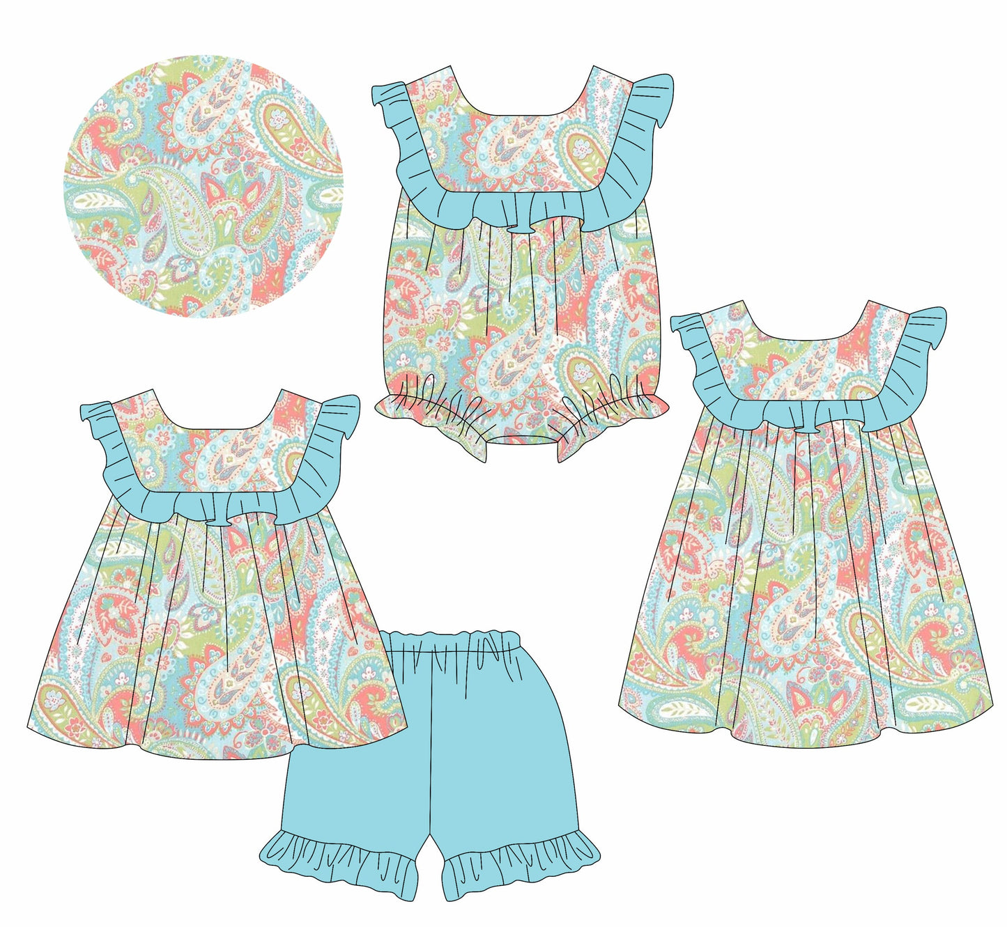 Baby Girl Short Sleeves Flower Ruffle Sibling Romper Dress Set ( Moq 5 Each Style ) 3.11