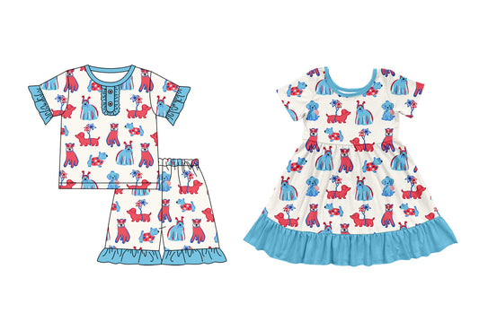 ( Moq 5 Each Style ) Baby Girl Short Sleeves Dogs Sibling Dress Set 3.31