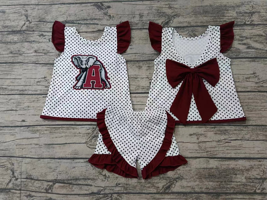 Baby Girl Short Sleeves Elephant Bow Tops Ruffle Shorts A Team Set Moq 5