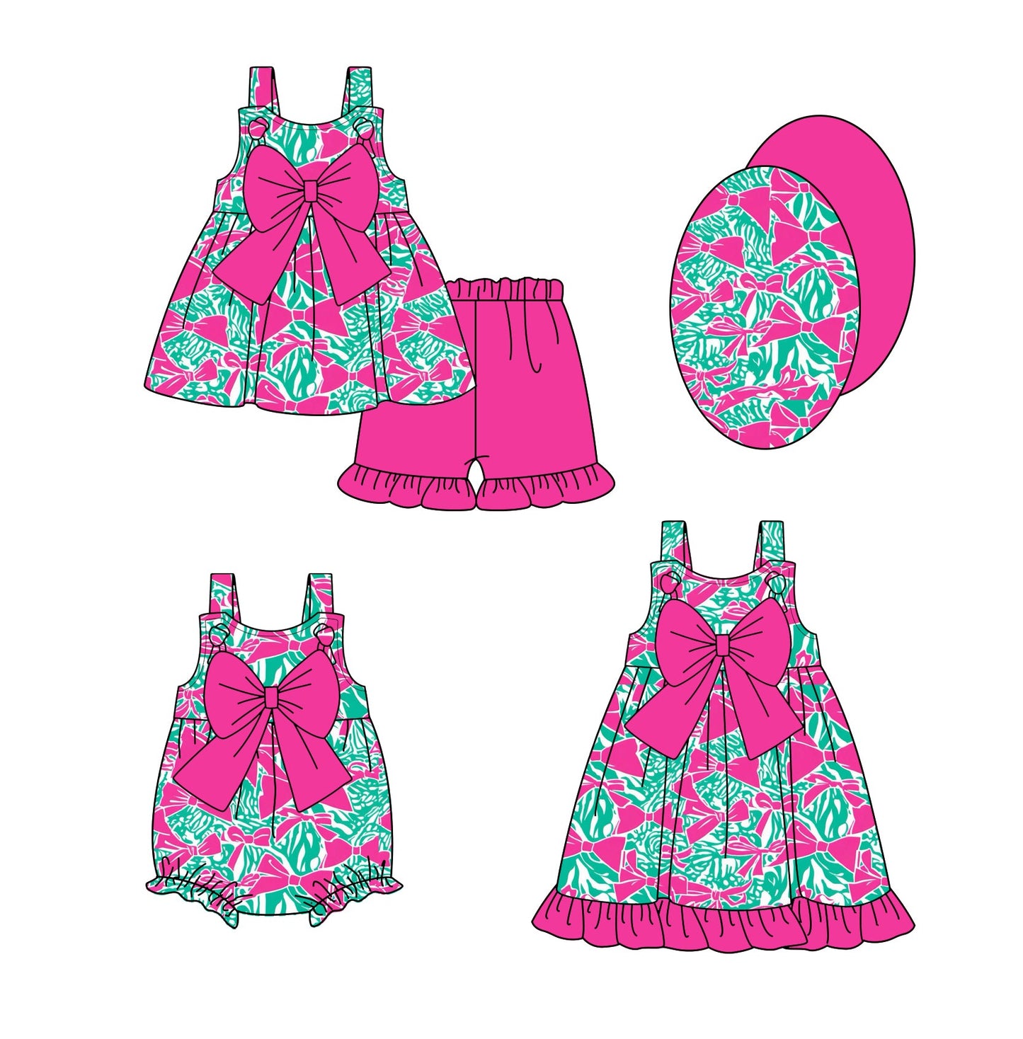 Baby Girl Straps Bows Sibling Romper Dress Set ( Moq 5 Each Style ) 1.8