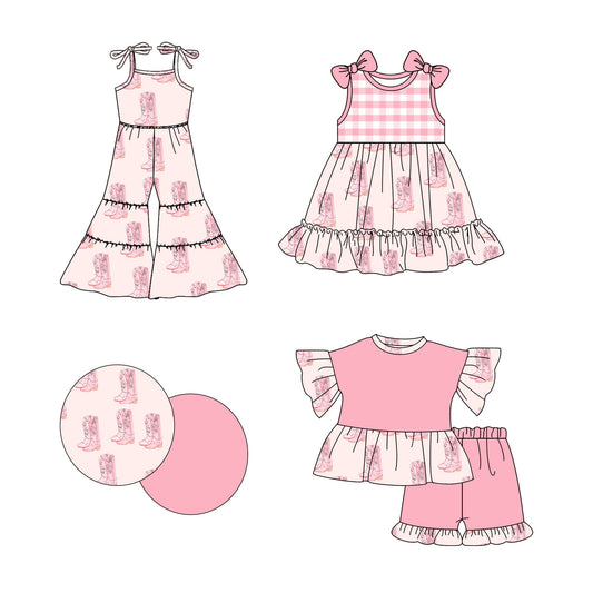 Baby Girl Western Boots Pink Sibling Jumpsuit Dress Set ( Moq 5 Each Style ) 2.21
