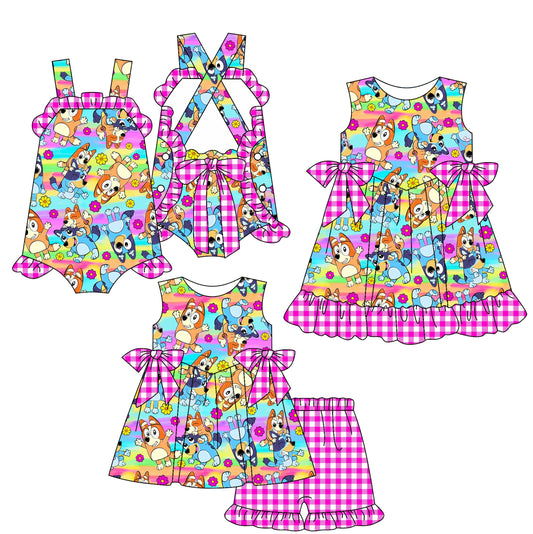 Baby Girl Dogs Flower Colorful Sibling Romper Dress Set ( Moq 5 Each Style ) 2.15