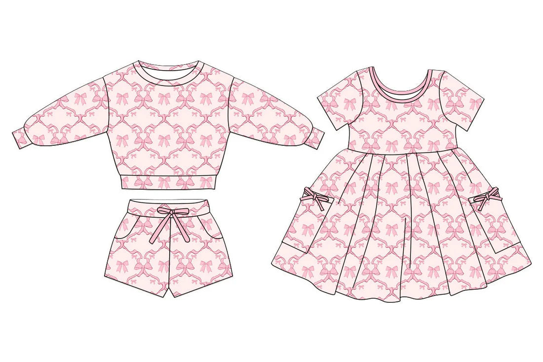 ( Moq 5 Each Style ) Baby Girls Kids Bows Sibling Pockets Dress Set