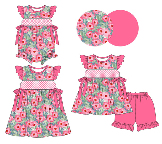 Baby Girl Short Sleeves Flower Bows Sibling Romper Dress Set ( Moq 5 Each Style ) 3.10