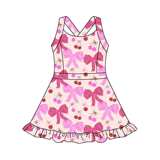 ( Moq 10 ) Baby Girl Straps Pink Bows Activity Wear Yoga Knee Length Dress