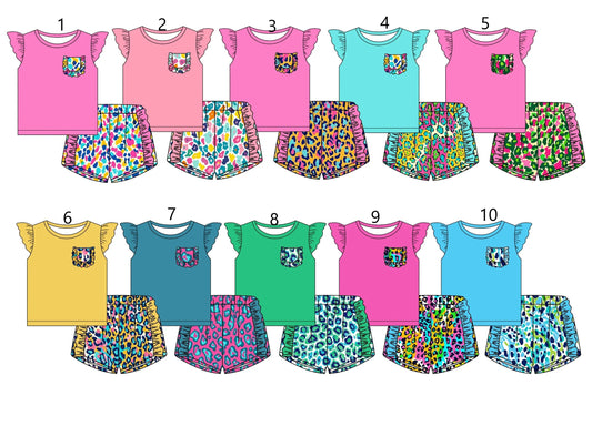 Baby Girl Short Sleeves Pockets Leopard Sibling Set ( Moq 5 Each Design ) 12.14