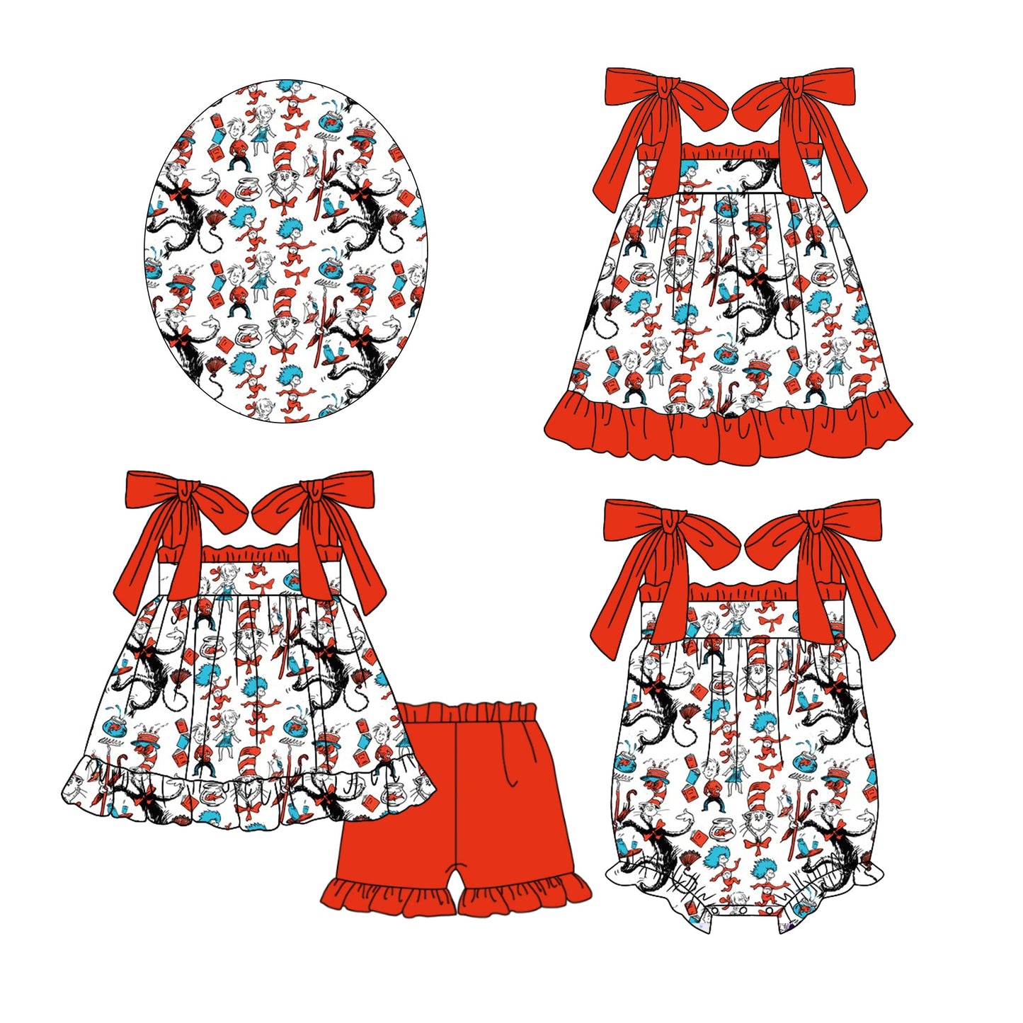 Baby Girl Straps Reading Sibling Dress Romper Set ( Moq 5 Each Style ) 12.17