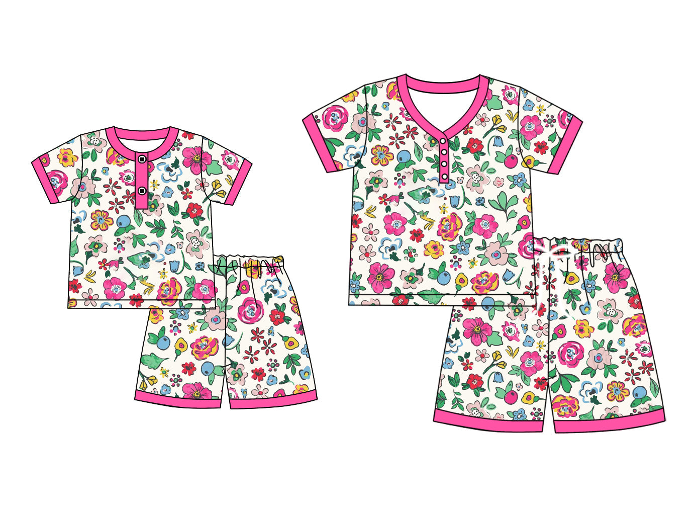 ( Moq 5 Each Style ) Baby Girl Adult Women Flower Buttons Shorts Sibling Mommy And Me Family Pajamas Set 4.19