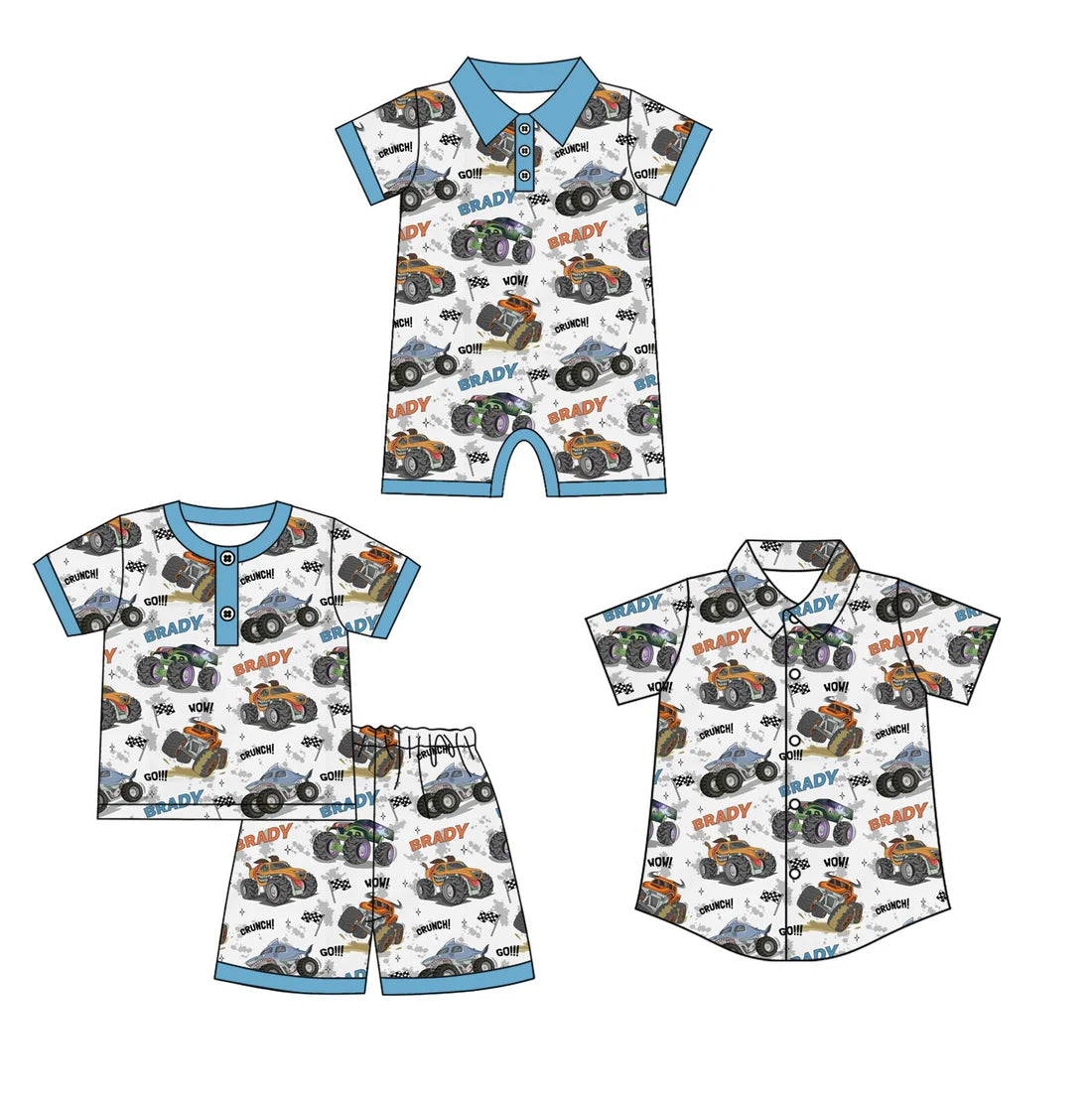 ( Moq 5 Each Style ) Sibling Baby Boy Toddler Short Sleeves Trucks Buttons Shirt Romper Set 1.21