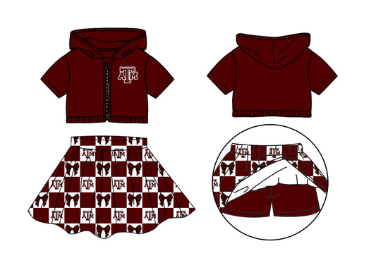 ( Moq 5 Each Style ) Baby Girls Kids Toddler ATM Hoodie Zipper Tops Bows Shorts Skirt Team Set