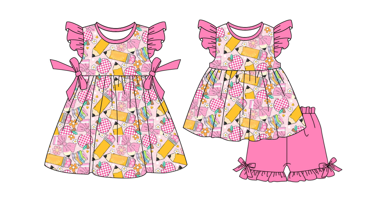 Baby Girl Back To School Pencil Bows Apple Sibling Dress Set ( Moq 5 Each Style ) 1.6