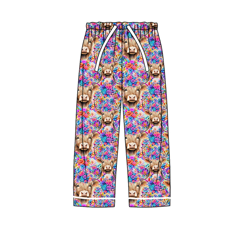 Adult Women Cow Flower Western Purple Pajamas Pants
