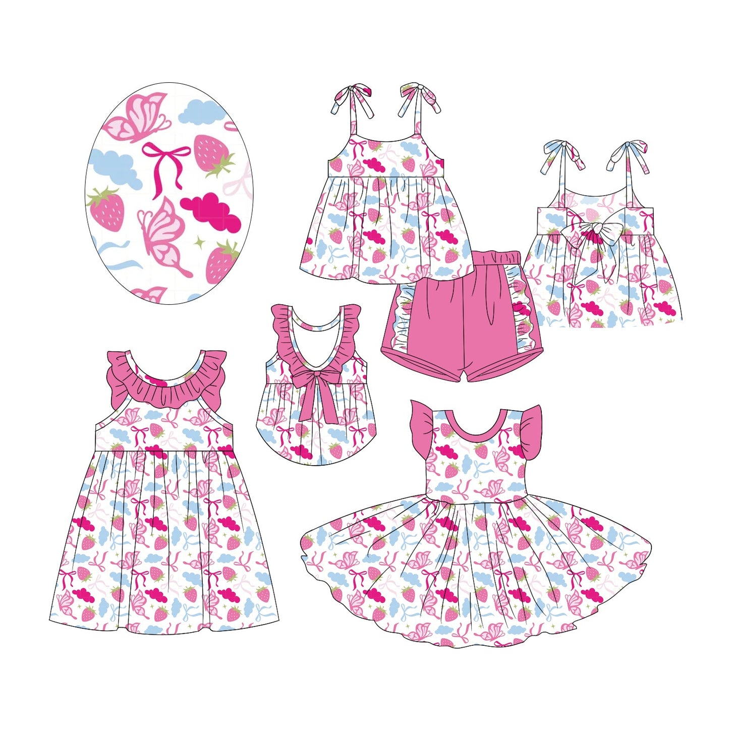 Baby Girl Bows Strawberry Butterfly Sibling Romper Dress Set ( Moq 5 Each Style ) 2.19