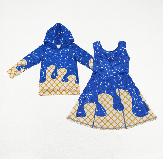 Baby Kids Toddler Blue Drips Yoga Dress Milk Silk Shirt Sibling Team Clothes RTS