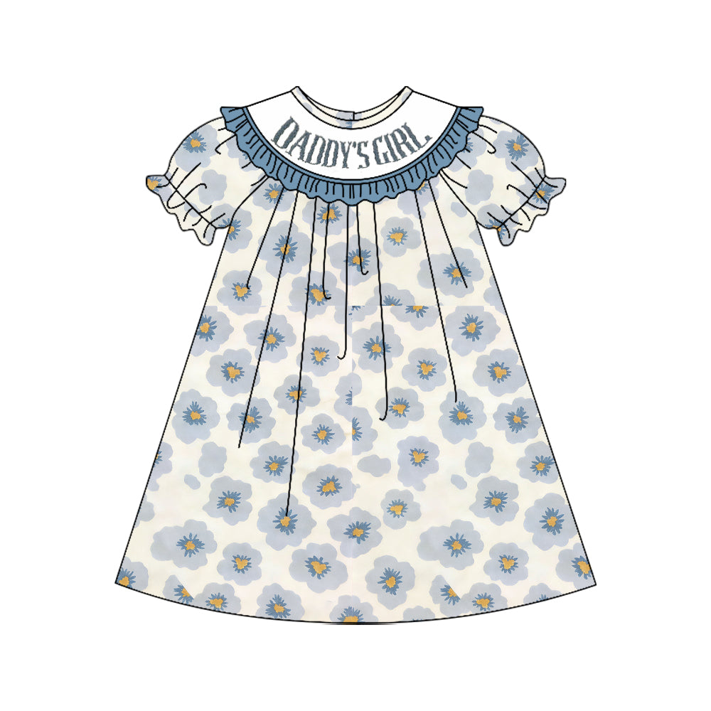 ( Moq 5 ) Preorder Baby Girls Kids Short Sleeves Daddy's Girl Flower Knee Length Dress