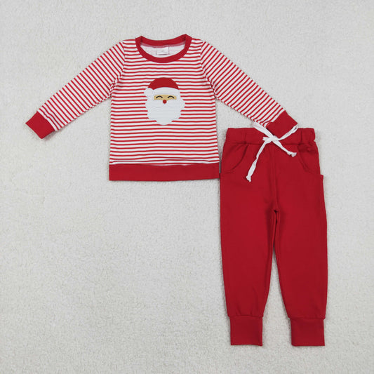 Baby Boy Long Sleeves Embroidery Santa Stripes Shirt Pockets Pants Christmas Set RTS