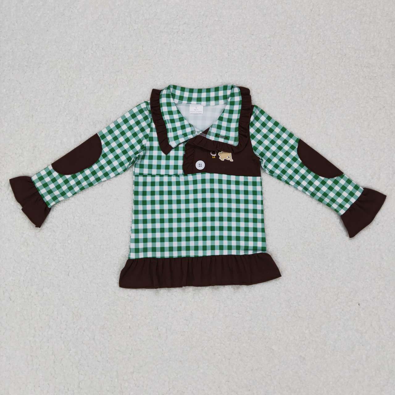 BT0301 Baby Boy Long Sleeves Embroidery Duck Dog Hunting Checkered Shirt