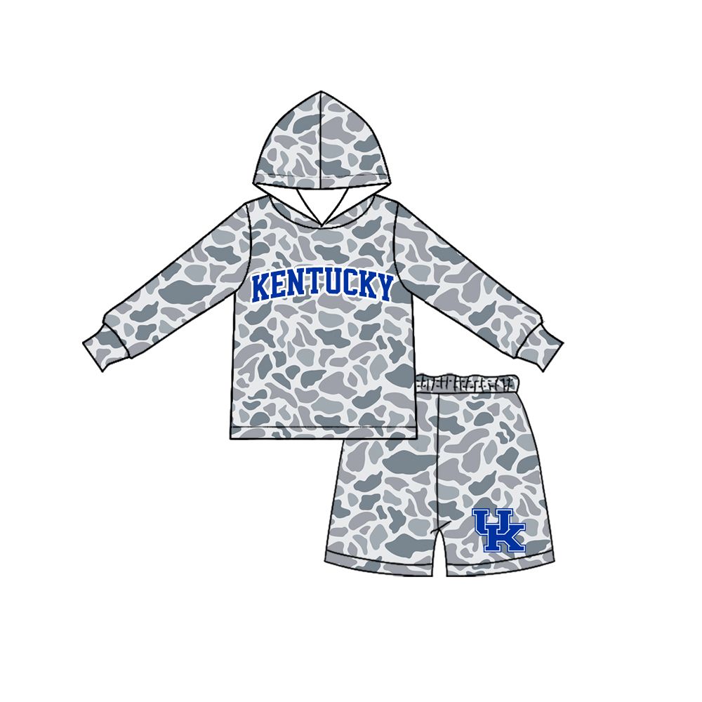 ( Moq 5 ) Preorder Baby Boy Kids Grey Long Sleeves Camo Hoodie Shirt Shorts Team Set