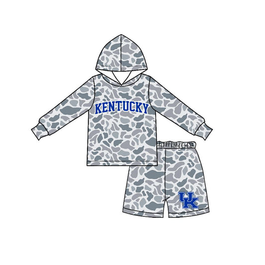 ( Moq 5 ) Preorder Baby Boy Kids Grey Long Sleeves Camo Hoodie Shirt Shorts Team Set