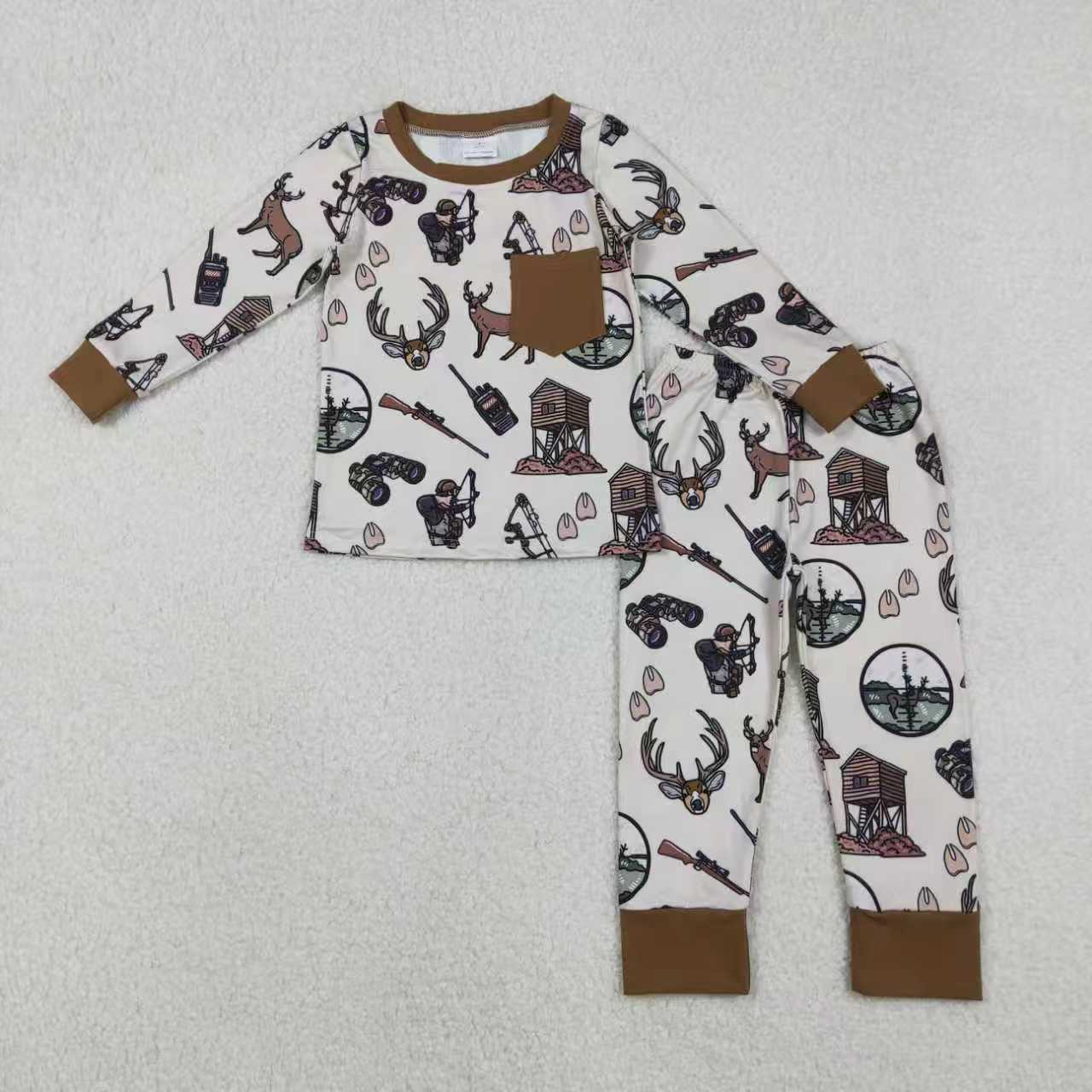 Sibling Baby Boys Girls Kids Long Sleeves Deer Dogs Hunting Shirt Pants Pajamas Sets RTS