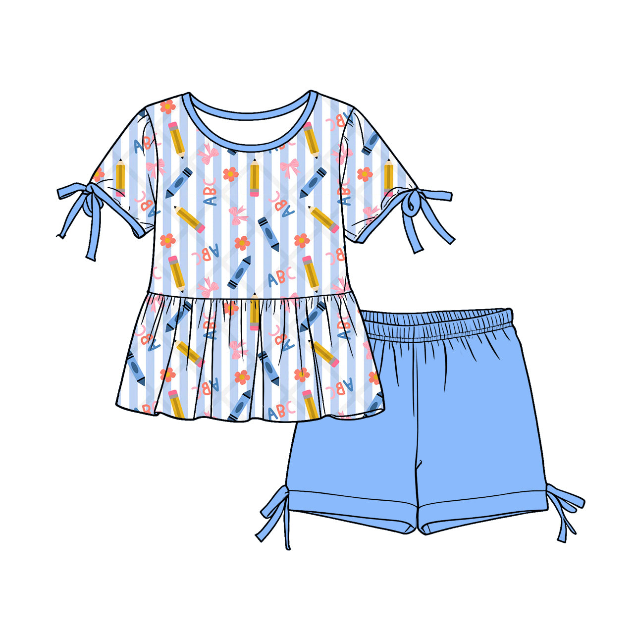 ( Moq 5 Each Style ) Sibling Baby Girls Kids Short Sleeves Tunic Shorts Back to School Sets