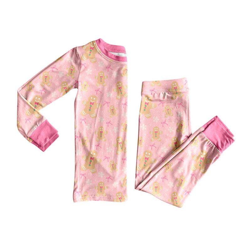 ( Moq 5 ) Preorder Baby Girls Kids Christmas Gingerbread Bows Shirt Pants Set Pajamas Clothes