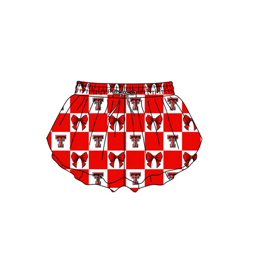 ( Moq 5 ) Baby Girls Adult Women TT Bows Checked Team Shorts Sibling Mom and Me Yoga Clothes