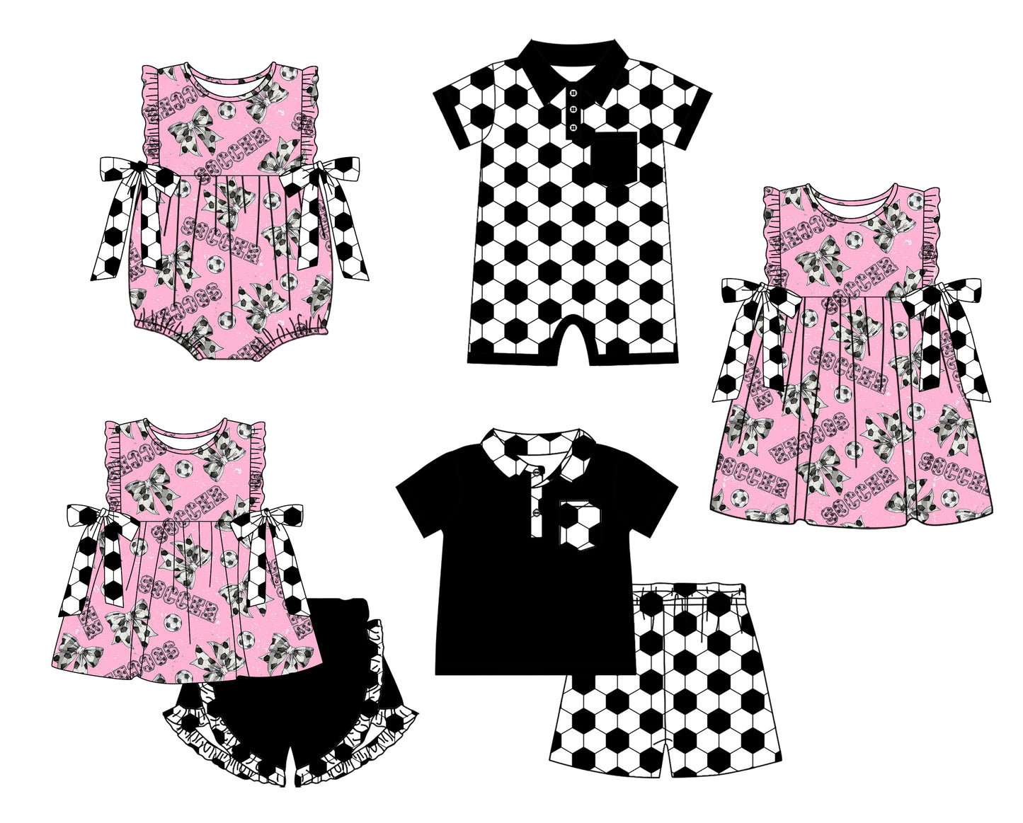 Baby Boy Girl Sibling Soccer Summer Dress Romper Clothes Set ( Moq 5 Each style )11.23