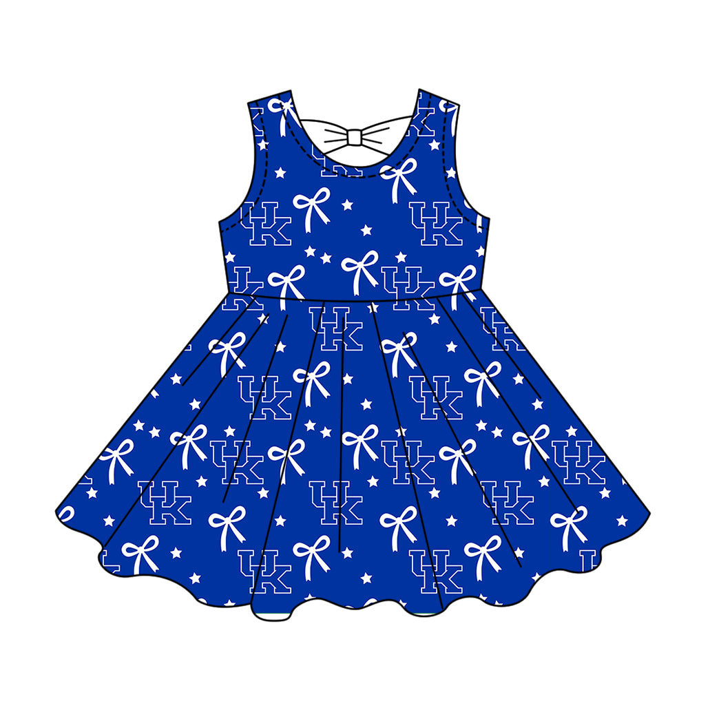 ( Moq 5 ) Custom Baby Girls Kids Sleeveless Bows Shorts Blue Dress Team Clothes