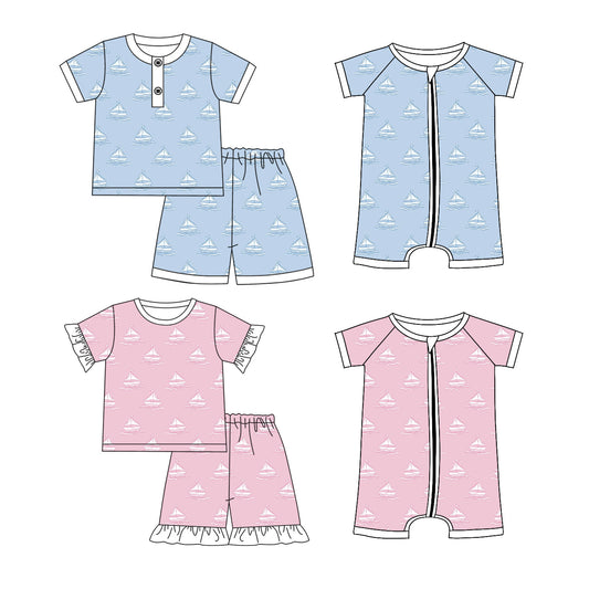 Baby Boy Girl Short Sleeves Boats Sibling Pajamas Romper Set ( Moq 5 Each Style ) 1.24